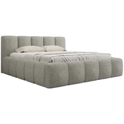 Letto matrimoniale 160x200cm con rete contenitore imbottito tessuto bouclé grigio Aluna
