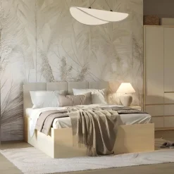 Letto matrimoniale 160x200cm contenitore con rete a doghe e testiera imbottita rovere Elvira
