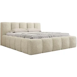 Letto oversize 180x200cm con rete contenitore imbottito tessuto bouclé beige Aluna