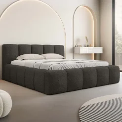 Letto oversize 180x200cm con rete contenitore imbottito tessuto bouclé nero Aluna