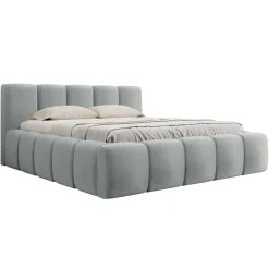 Letto oversize 180x200cm con rete contenitore imbottito azzurro grigio Aluna