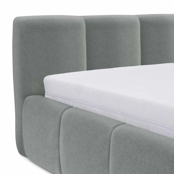 Letto oversize 180x200cm con rete contenitore imbottito azzurro grigio Aluna