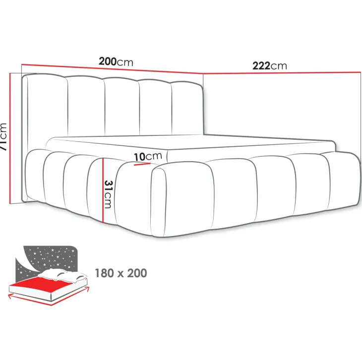 Letto oversize 180x200cm con rete contenitore imbottito blu Aluna