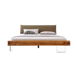 Letto oversize 180x200cm testiera imbottita piedi in vetro legno massello rovere tortora Resilia