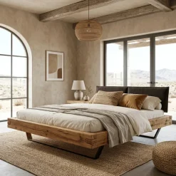 Letto oversize 180x200cm testiera imbottita gambe in metallo legno massello rovere antracite Venalia