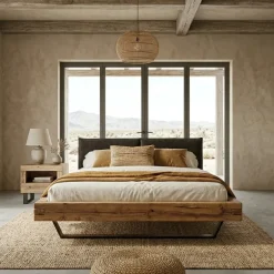Letto oversize 180x200cm testiera imbottita gambe in metallo legno massello rovere antracite Venalia