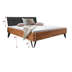 Letto oversize 180x200cm testiera imbottita piedi in metallo legno massello rovere antracite Cortelia