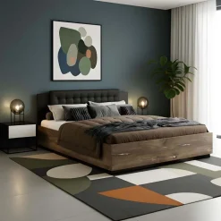 Letto 140x200cm alla francese rovere scuro nero Vulcano
