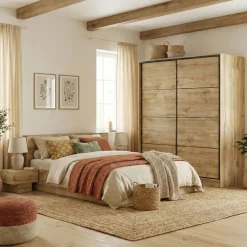 Letto 160x200cm matrimoniale contenitore moderno quercia Tamika