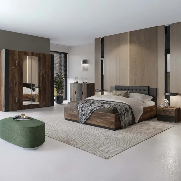 Letto 180x200cm oversize matrimoniale rovere scuro nero Vulcano