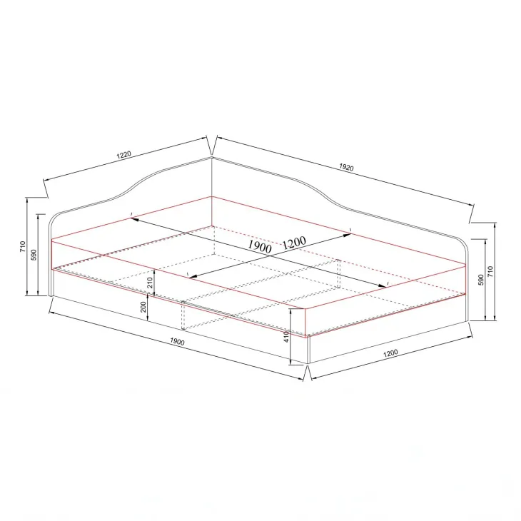 Letto 120x190cm una piazza e mezza contenitore noce Alex Gihome®