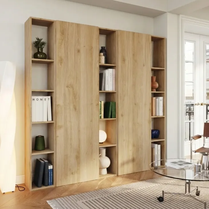 Libreria mobile multiuso scarpiera dispensa 195x186h rovere chiaro Sunset 1003