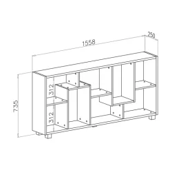Libreria orizzontale 156x74h cm moderna soggiorno multiposizione bianco frassinato Eliza