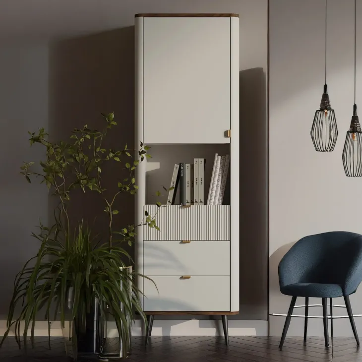 Libreria 60x191 cm 1 anta 3 cassetti 1 vano a giorno beige cashmere noce Arden