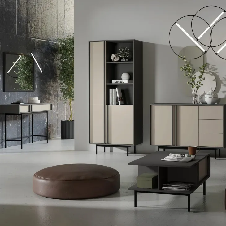 Libreria 83x195 cm 3 ante 3 vani a giorno antracite beige Essenzia