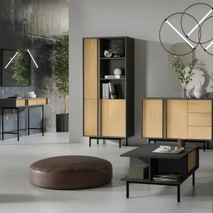Libreria 83x195 cm 3 ante 3 vani a giorno antracite rovere Essenzia