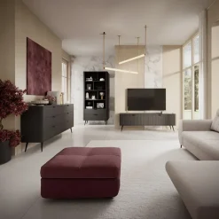 Libreria 88x194h cm 2 cassetti 8 vani a giorno nero opaco cannettato Ramis