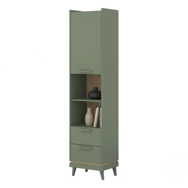 Libreria 50x215h cm 2 cassetti 2 vani a giorno verde salvia Yu