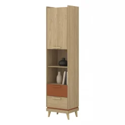 Libreria 50x215h cm 2 cassetti 2 vani a giorno rovere rosso mattone Yu