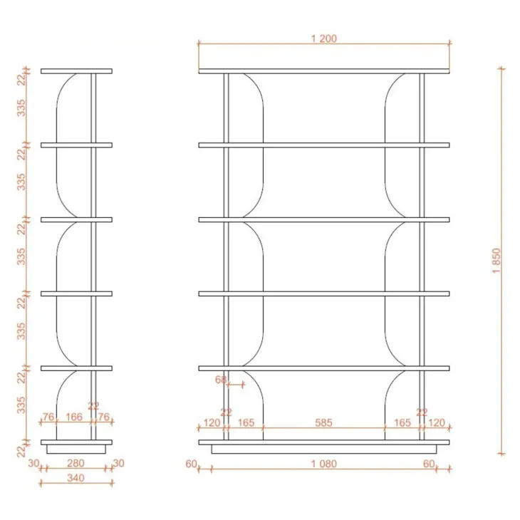 Libreria 120x185h cm moderna soggiorno rovere Bukly