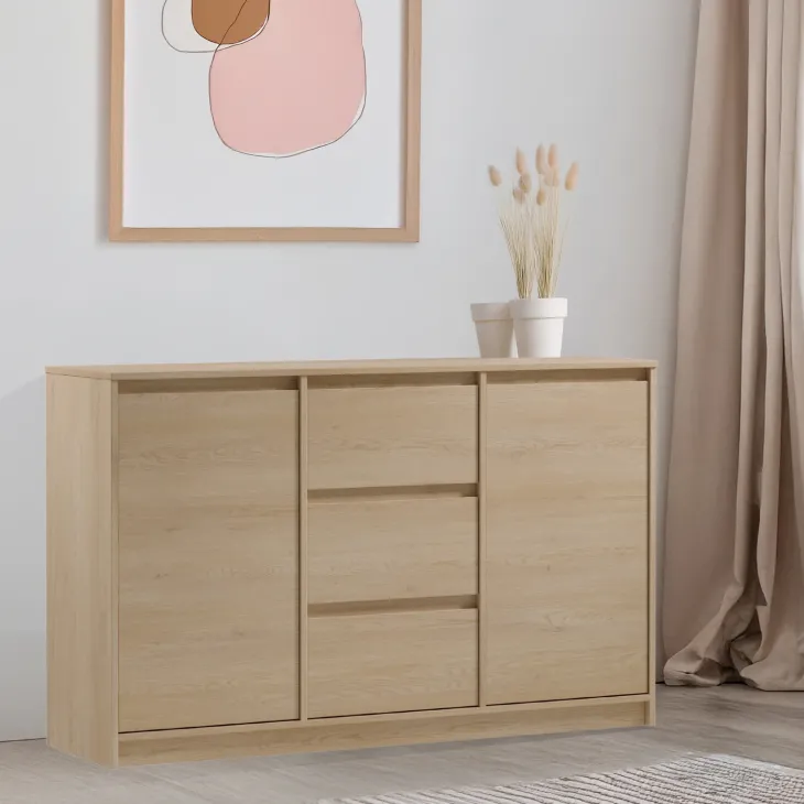 Madia moderna 138x87h cm 2 ante e 3 cassetti rovere Funny