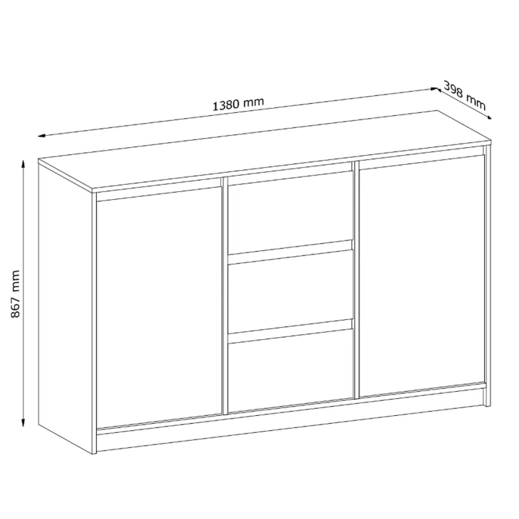 Madia moderna 138x87h cm 2 ante e 3 cassetti rovere Funny