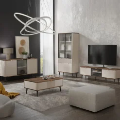 Madia 160x82 cm 3 ante con anta vetrata beige cashmere noce Arden
