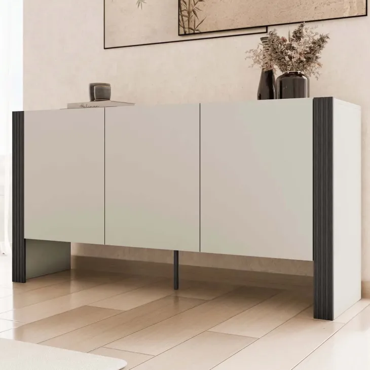 Madia 151x79h cm 3 ante con design scanalato beige cashmere nero Medellín