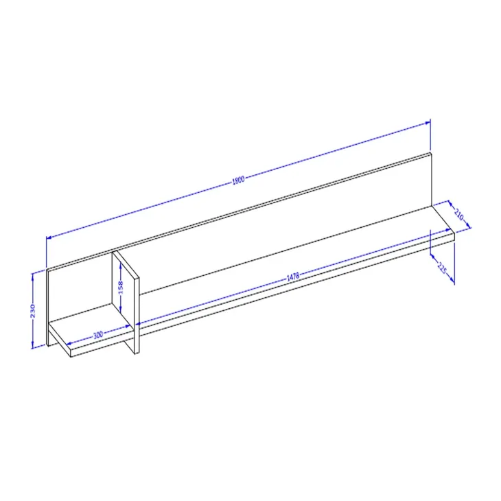 Mensola a muro 180x23h cm moderna bianco Lolla