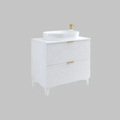 Mobile bagno a terra 81cm con colonna bianco frontali decorati Konny