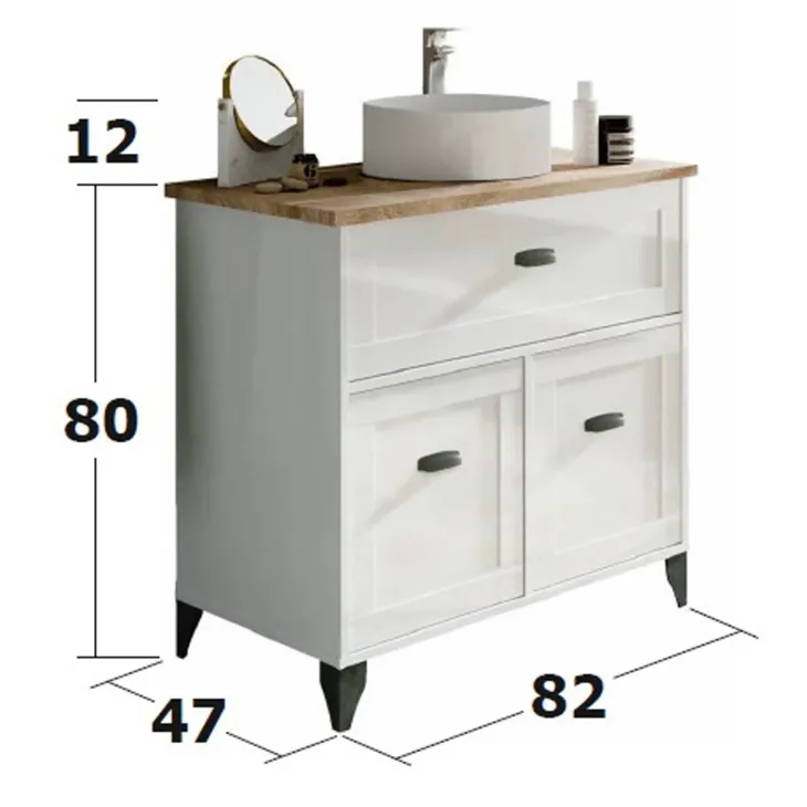Mobile bagno a terra 82cm con lavabo 2 ante bianco rovere Ilias