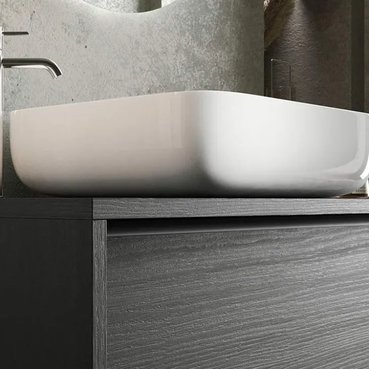 Mobile bagno a terra 92cm con lavabo e specchio nero frassinato Absolut