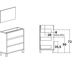 Mobile bagno a terra 82cm con lavabo e specchio 3 cassetti blu chiaro Shutter
