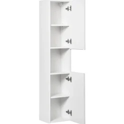 Mobile bagno sospeso cannettato 80cm con lavabo, colonna e 3 pensili bianco rovere Cleany