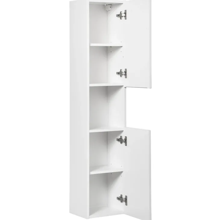 Mobile bagno sospeso cannettato 80cm con lavabo, colonna e 3 pensili bianco rovere Cleany