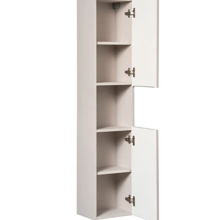 Mobile bagno sospeso cannettato 80cm con lavabo e colonna beige rovere Cleany