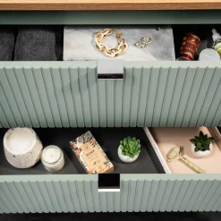 Mobile bagno sospeso cannettato 80cm con lavabo e colonna verde salvia rovere Greeny