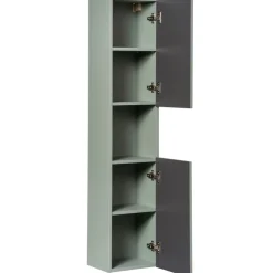 Mobile bagno sospeso cannettato 50cm con lavabo, specchio e colonna verde salvia rovere Greeny