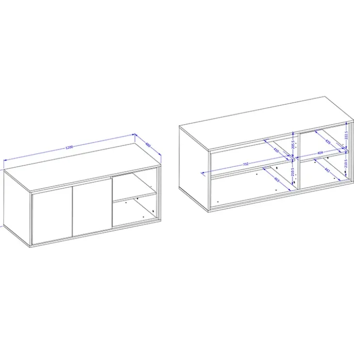 Mobile bagno sospeso 120cm 2 ante e 2 vani a giorno bianco lucido nero Linda