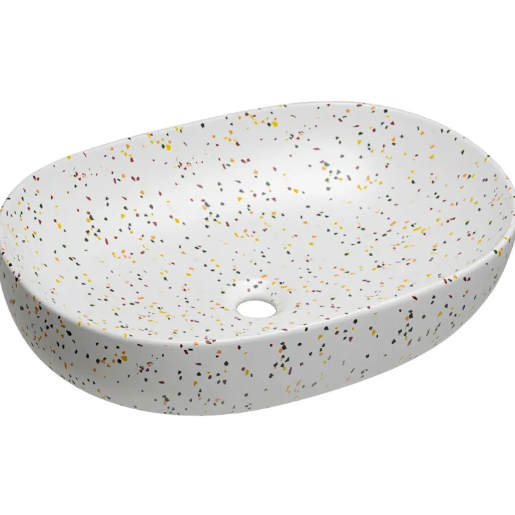 Mobile bagno sospeso 60cm cannettato con lavabo, colonna e specchio rosa Autentic