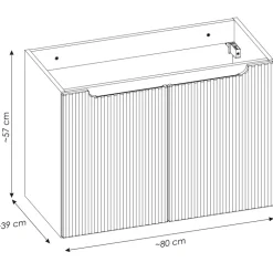 Mobile bagno sospeso 80cm cannettato con lavabo 2 ante nero Cleany