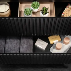 Mobile bagno sospeso 80cm cannettato con lavabo 2 cassetti nero Cleany