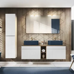 Mobile bagno sospeso 140cm cannettato 2 cassettoni bianco quercia Autentic
