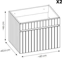 Mobile bagno sospeso 140cm cannettato 2 cassettoni bianco quercia Autentic