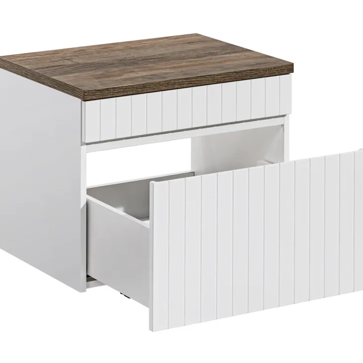 Mobile bagno sospeso 60cm cannettato 1 cassettone bianco quercia Autentic