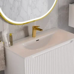 Mobile bagno sospeso 60cm cannettato con lavabo 2 ante bianco Cleany