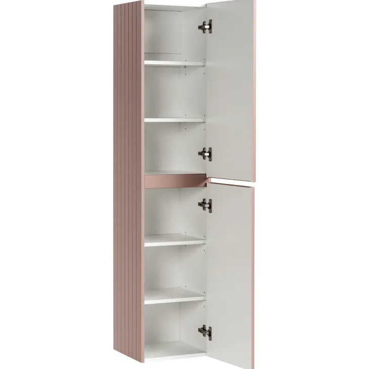 Mobile bagno sospeso 100cm cannettato con lavabo, colonna e specchio rosa Autentic