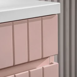 Mobile bagno sospeso 100cm cannettato con lavabo, colonna e specchio rosa Autentic