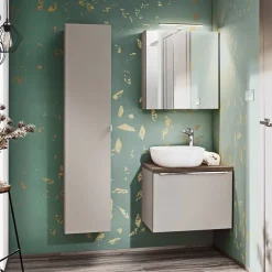 Mobile bagno sospeso 60cm 1 cassettone e 1 cassetto attrezzato grigio quercia Serif