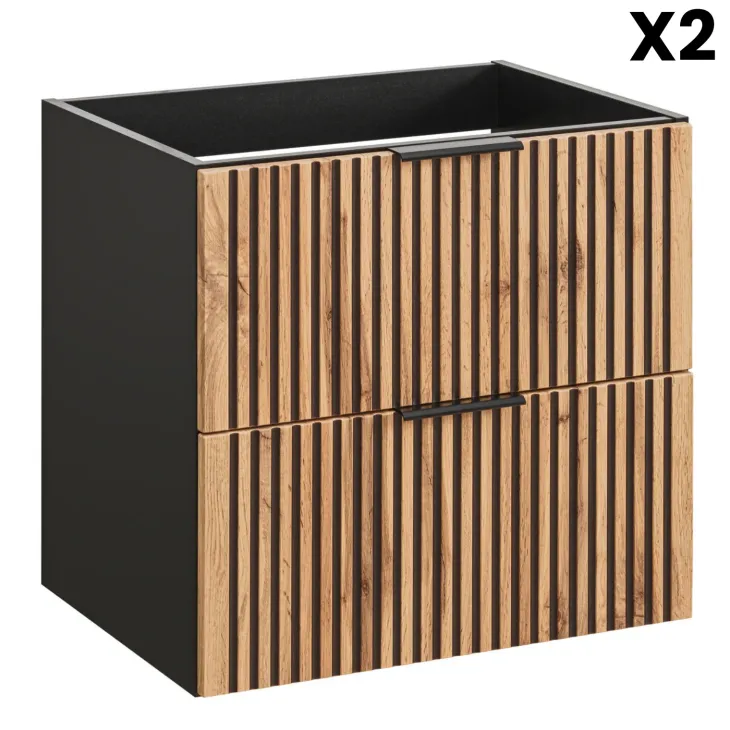 Mobile bagno sospeso 120cm cm con 2 lavabi da appoggio, 2 specchi, colonna e cubotti quercia antracite Limpid